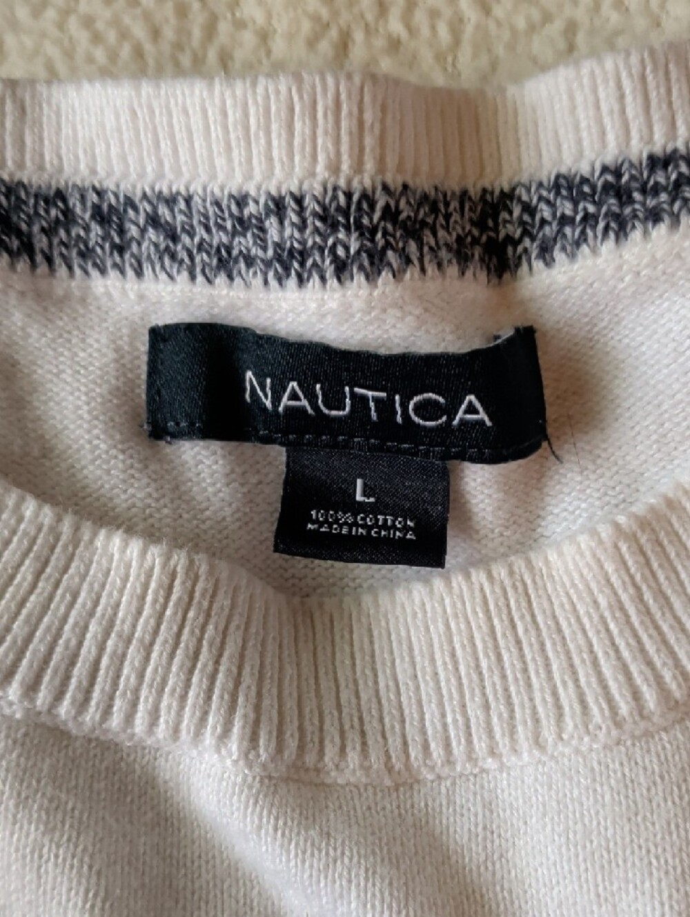 Nautica White Sweater with Navy Ship Wheel Applique - Picture 2 of 5